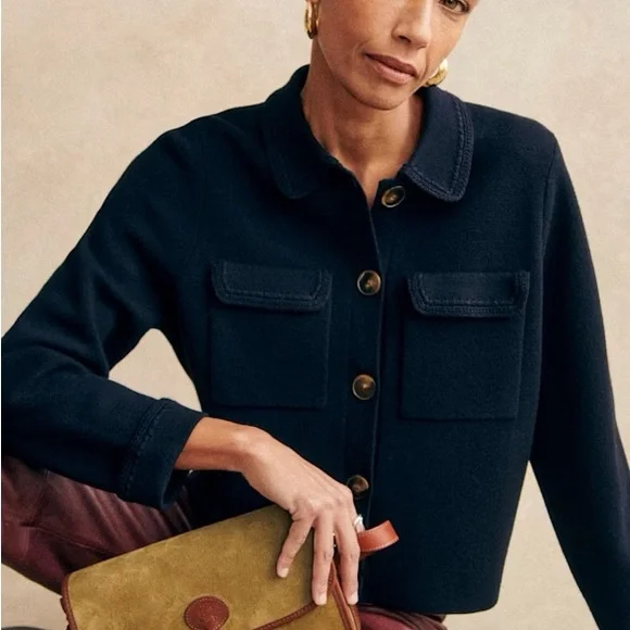 Sezane Betty Cardigan Navy Button-Front Wool Cardigan Jacket - Picture 5 of 7